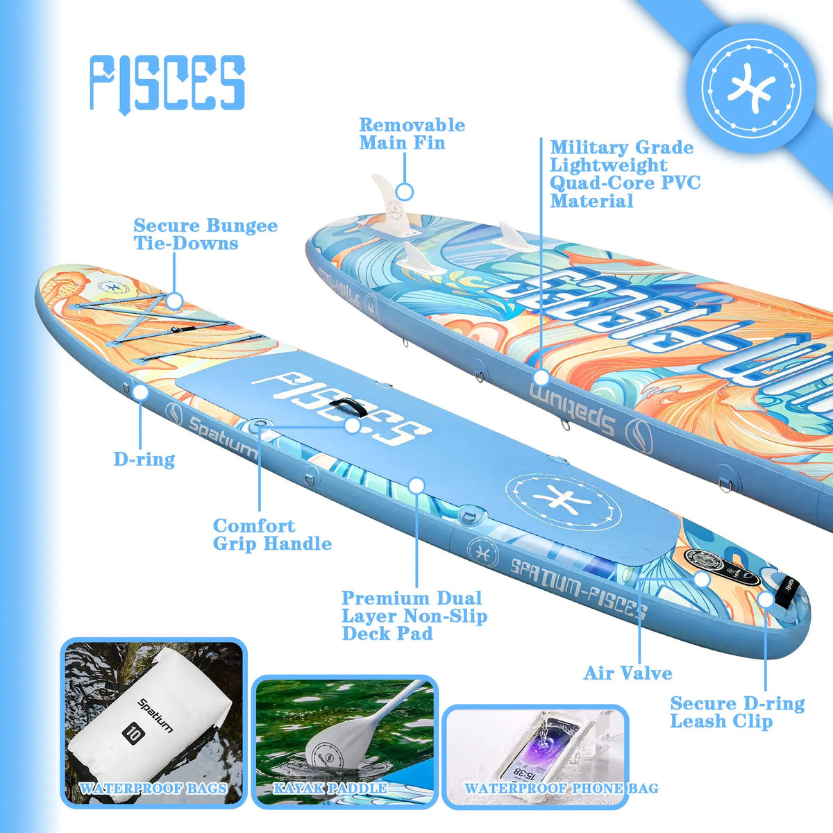 Spatium Touring Paddle Board Stand Up Paddle Board for Adults,440lb Capacity SUP Inflatable Board for Youth & Adults