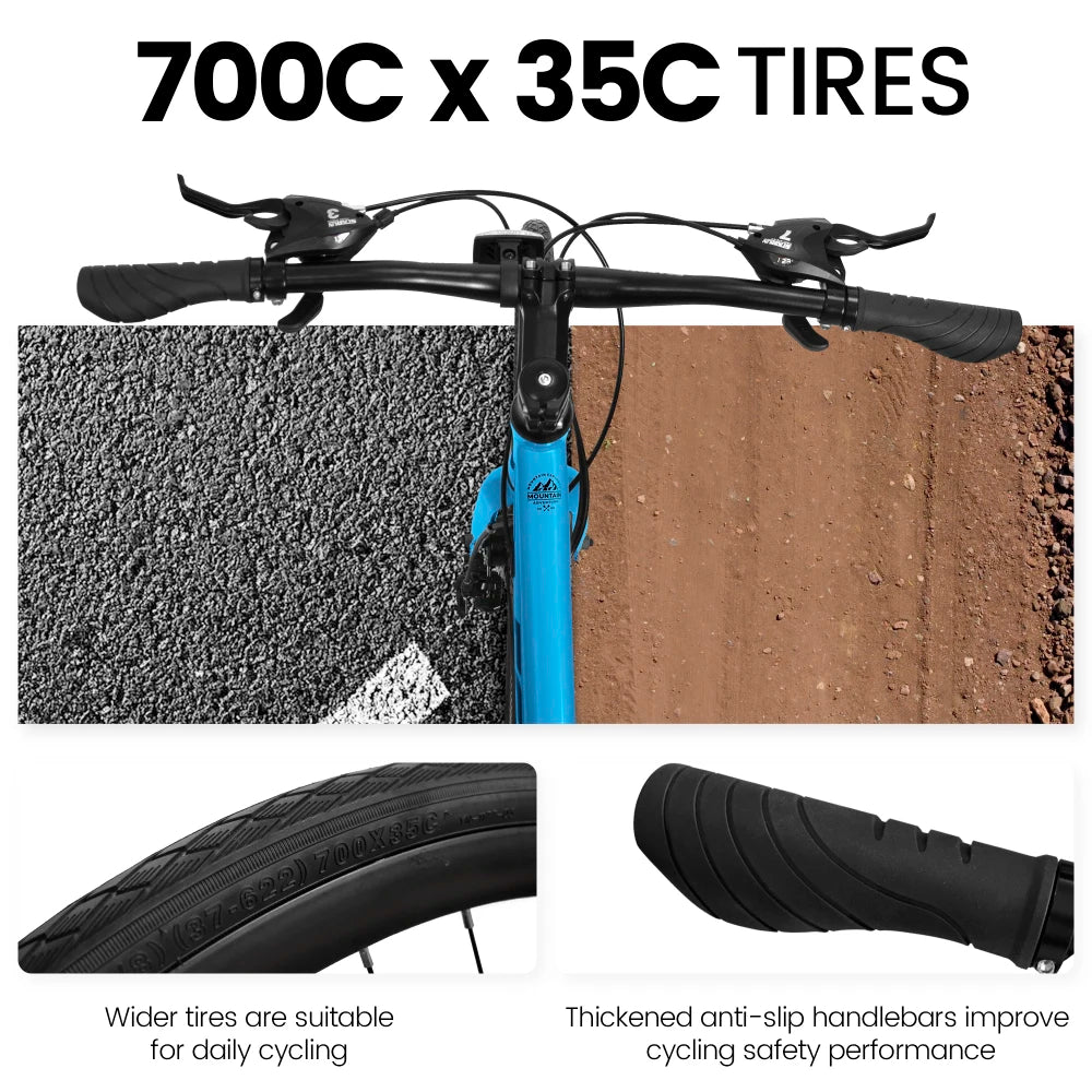 700Cx35 Road Bike for Adults and Students, 21-Speed Gear System, Premium Aluminum Alloy Wheels, Front & Rear Disc Brakes, Wear-Resistant Wide Tires, Ideal for Urban Commuting & Daily Transportation
