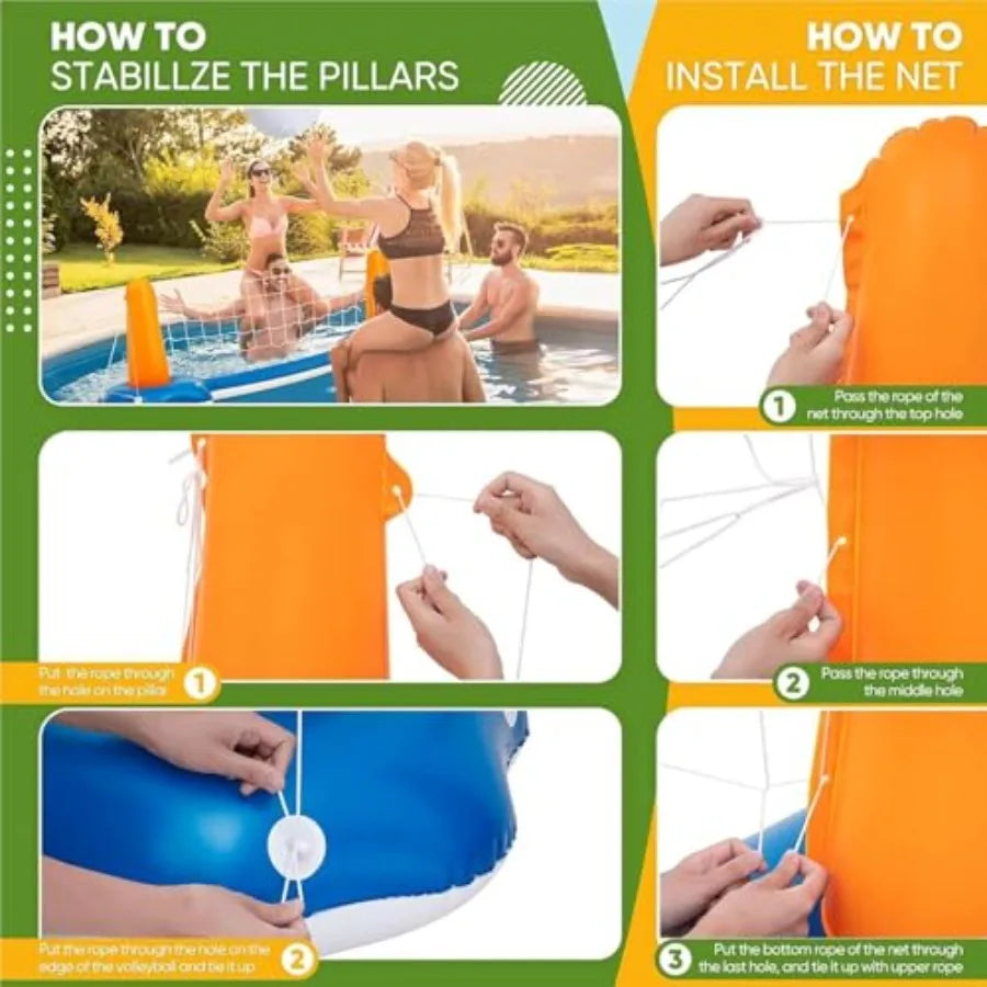 118" Pool Volleyball Net Pool Volleyball Set for Inground Upground Includes Upgraded Water Volleyball Ball Pump Pool Games Toys