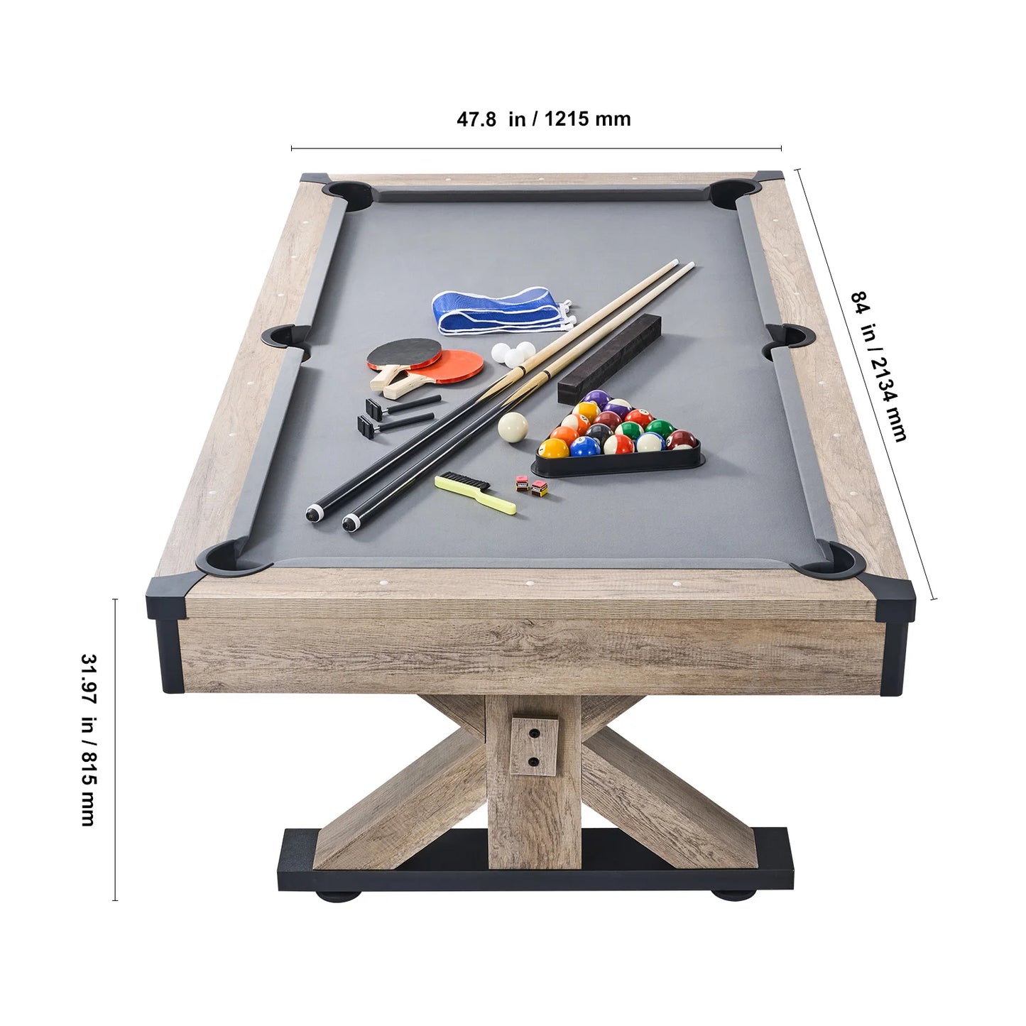 VEVOR 7ft 3-in-1 Billiards Table Combo Set Multi Game Table with Dining Pool and Tennis Table Includes Full Set of Accessories