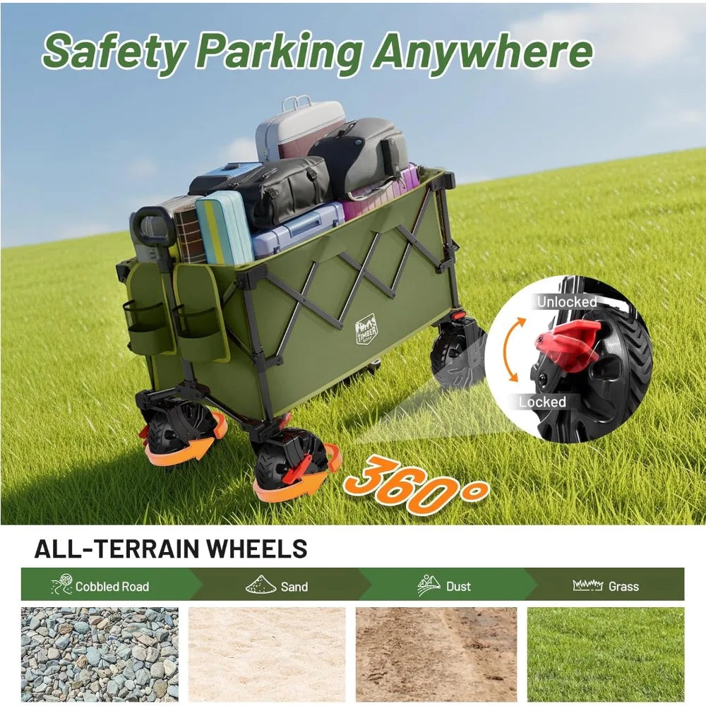 Outdoor Folding Stroller with Brakes and Cup Holders, 500-pound Heavy-duty All-terrain Wheels