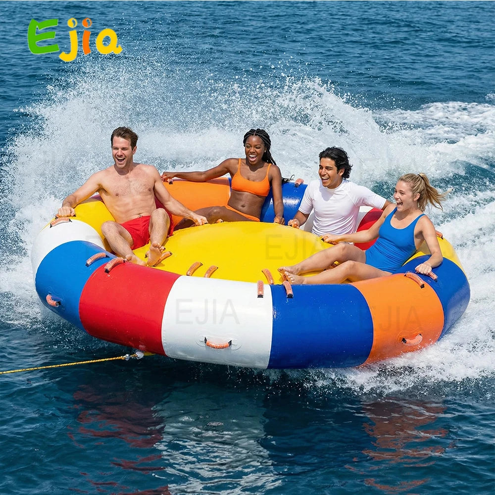 6-8 Person Inflatable Water Spinning UFO Towable Tube 10X10FT Heavy-Duty PVC Inflatable Towable Disco Boat for Water Sports