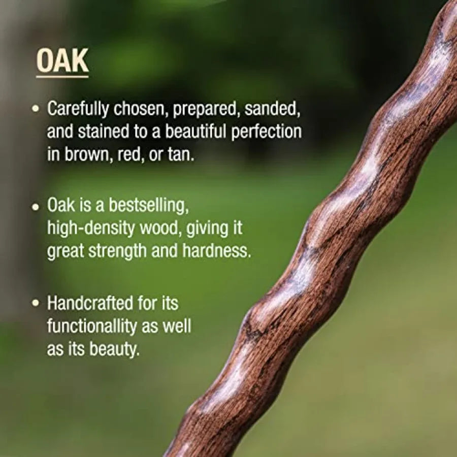 Handcrafted Wood Walking Stick with Twisted Oak Design and Ergonomic Style Handle Ideal for Outdoor Adventures and Daily Suppor