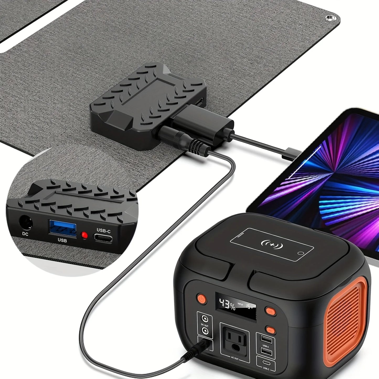 150W Portable Power Station with 30W Solar Panel,110V AC Outlets Solar Generator Power Bank For Camping Travel RV Home Emergency