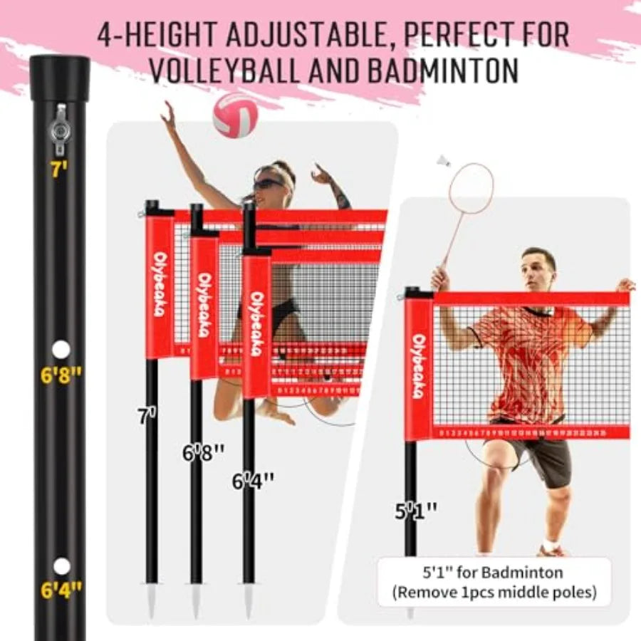 20ft Volleyball Badminton Combo Net Set Outdoor for Backyard Beach with Adjustable Poles Durable Anti-Sag Net PU Volleyball 2 A