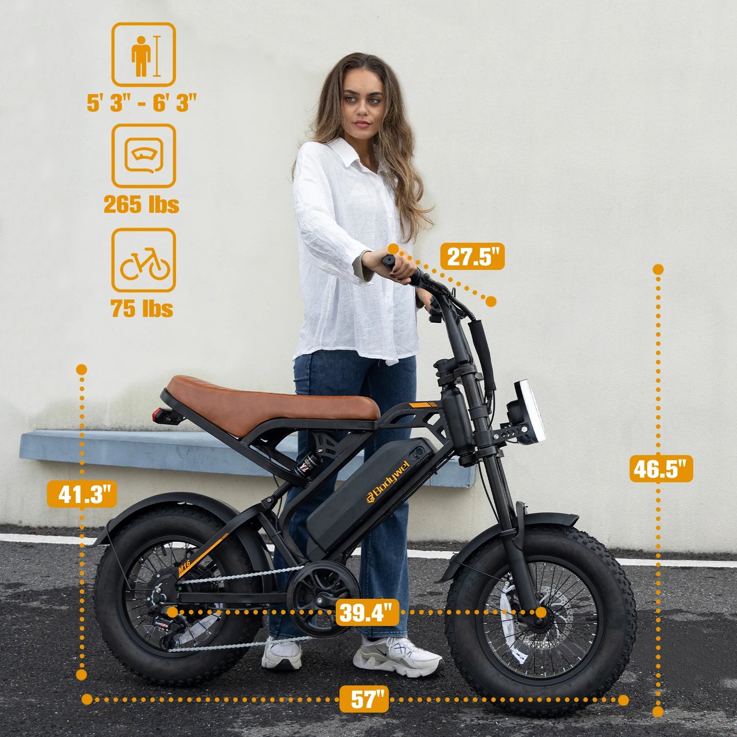 1500W Peak Electric Bike for Adults 48V 15.6AH off road E-Bike 31 MPH Electric Bicycle 16x4" Fat Tire Mountain Bike Bodywel M16