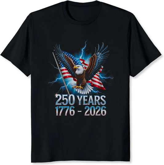 250 Years America T Shirt Patriotic Eagle Graphic Tee for Men USA Independence 250th Anniversary American Flag Shirt