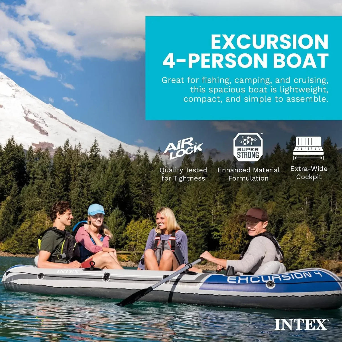 Intex Excursion 4-Person Inflatable Fishing Boat River Raft Set with Oars