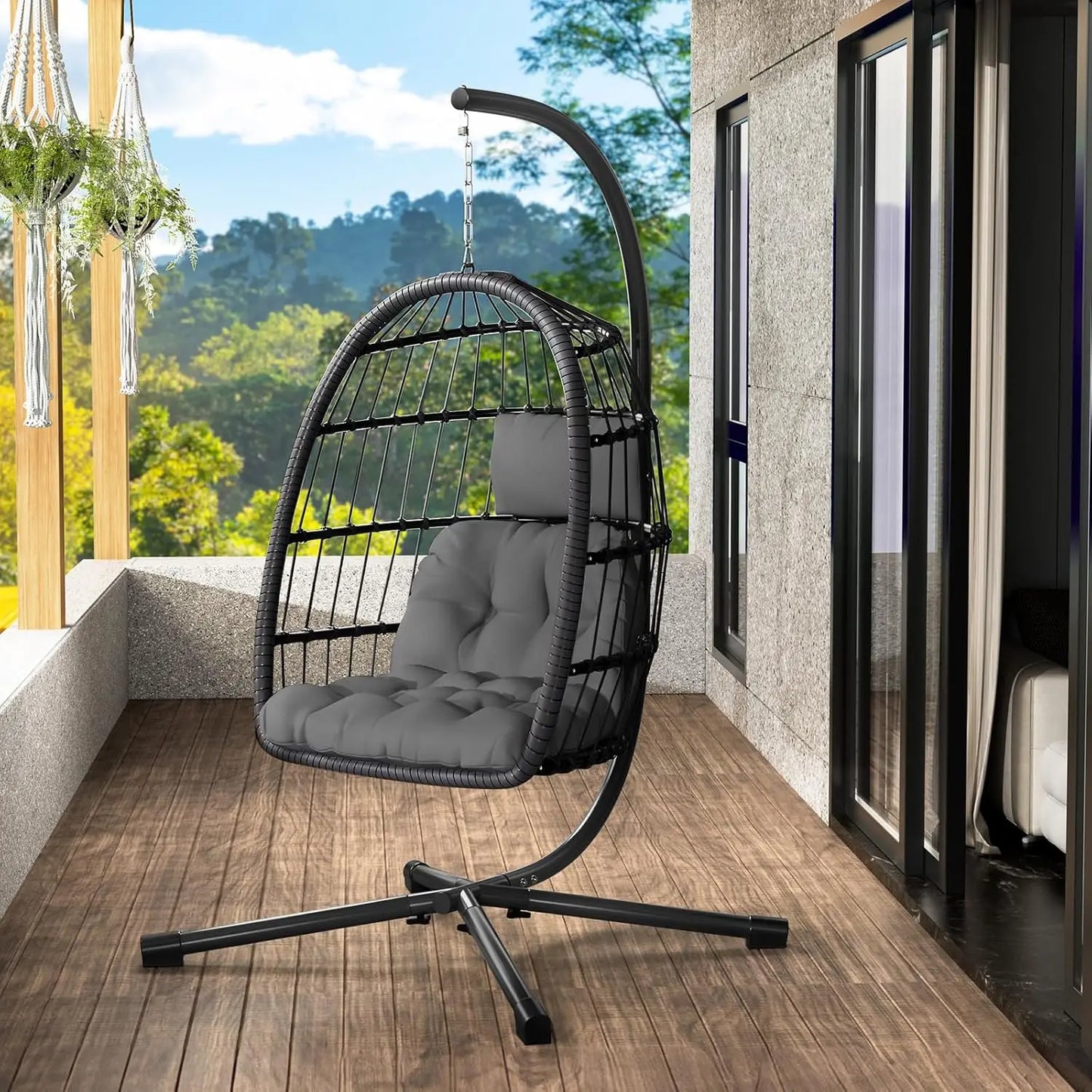 Rattan Wicker Hanging Swing Egg Chair with Stand Hammock Chair Thickened Aluminum for Porch Garden, Customized