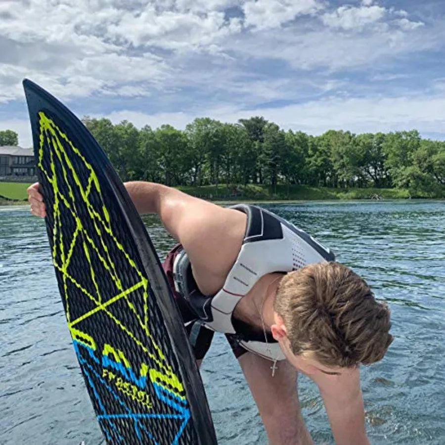 Fractal Wake Surf Board for wake surfing - Blue/Green composite material with lightweight durability and enhanced grip