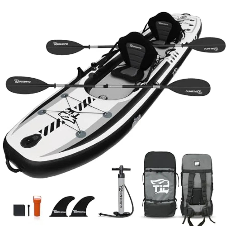 12'8 Inflatable Tandem Kayak for Fishing Touring 2 Seats Adjustable Paddle Blue Durable Material Ideal for Family Adventures In