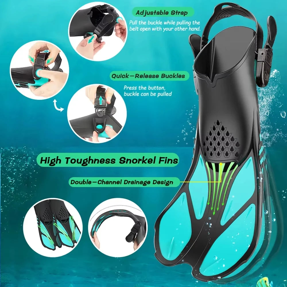 Adjustable Snorkel Fins for Adults and Teens Soft Silicone Diving Fins Comfortable Breathable Swim Fins for Snorkeling Diving 