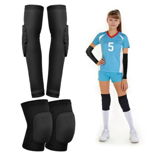 Volleyball Knee Pads and Arm Sleeves with Elbow Pads Set, High Protection Arm Pads Knee Pads for Youth Girls Boys Women Men Vol