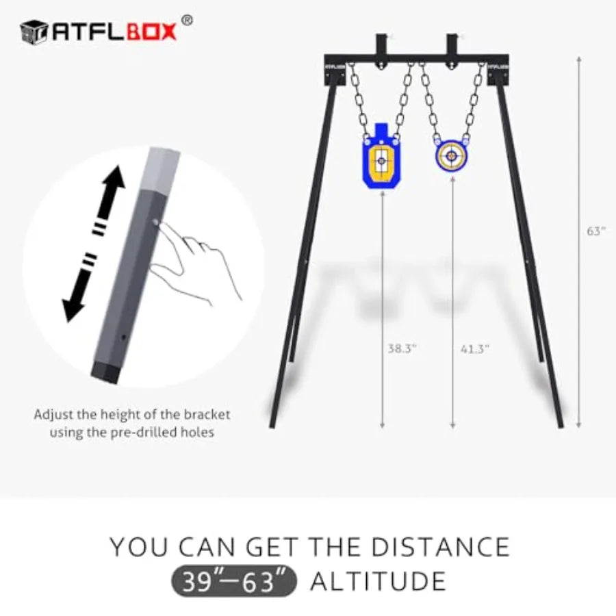 AR500 Steel Target Set for Shooting Stand System with 63 Inch Adjustable Height 3 8 Inch Thick Silhouette and Gong Targ