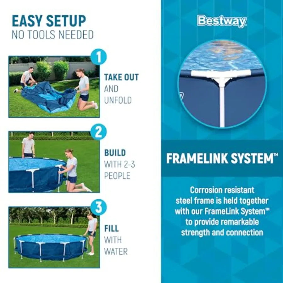 Steel Pro 12 feet x 30 inches Round Above Ground 1710 Gallon Pool Set with DuraPlus Liner 530 Gallon Pool Filter and Repair Pat