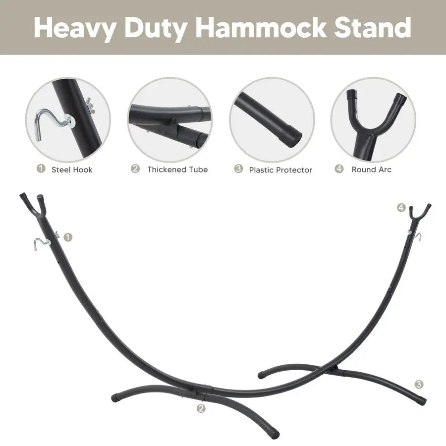 Portable Outdoor Hammock with Stand Included, Double Hammock with Tassel for Outside, Beige