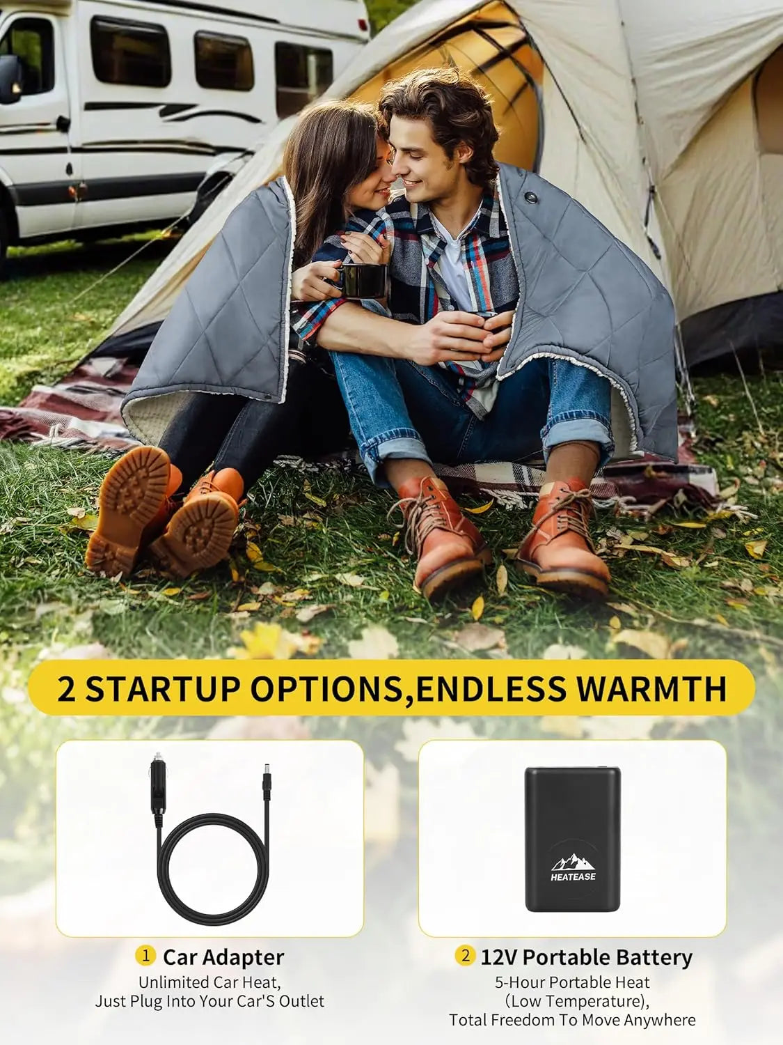 Portable Heated Blanket Battery Operated 12V Wearable Shawl Poncho Electric Outdoor Throw For Camping Traveling Picnics Car