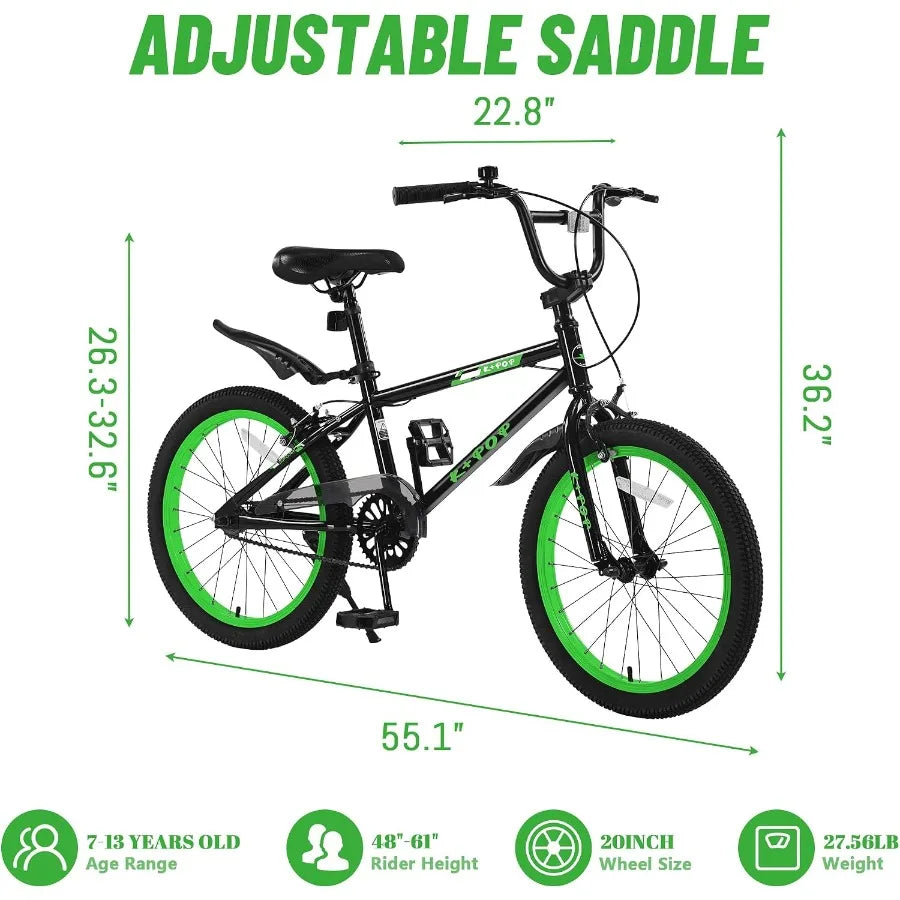 20/'Bike for Boys Aged 6-14, Freestyle BMX-Style Boys Bike for,Lightweight Kid Bicycle Beginner Level Rider with Adjustable Sea