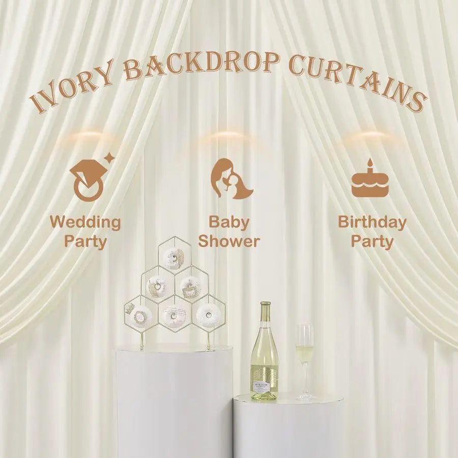 x 12ft Wrinkle Free Ivory Backdrop Curtains for Parties, Ivory Photo Backdrop Drapes 12FT Long Silky Back Drop Cloth for Wedding