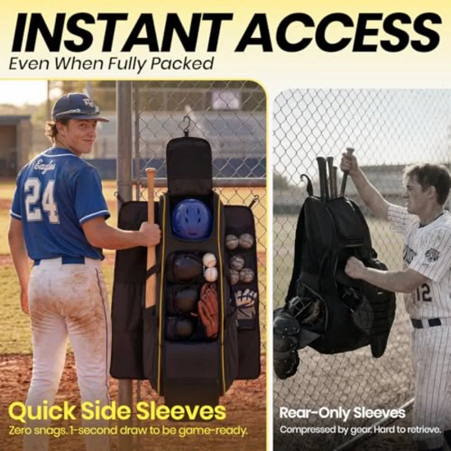 100L Rolling Baseball Catchers Gear Bag - Large Softball Equipment Duffle with Wheels Locker-Style Organizer with 5 Fence Hooks