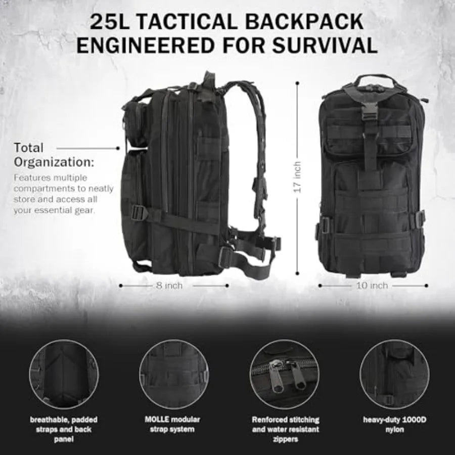 Survival Kit, Survival Gear and Equipment 258 PCS with Water Filter, Emergency Tent, LED Lantern, First Aid Kit Supplies, 25L B