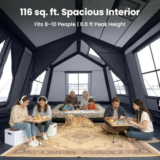 2/6/8/10/12 Person Inflatable Camping Tent Easy Setup Blow Up Tent with Hand Pump PU3000mm Waterproof Breathable 4 Season Glamp