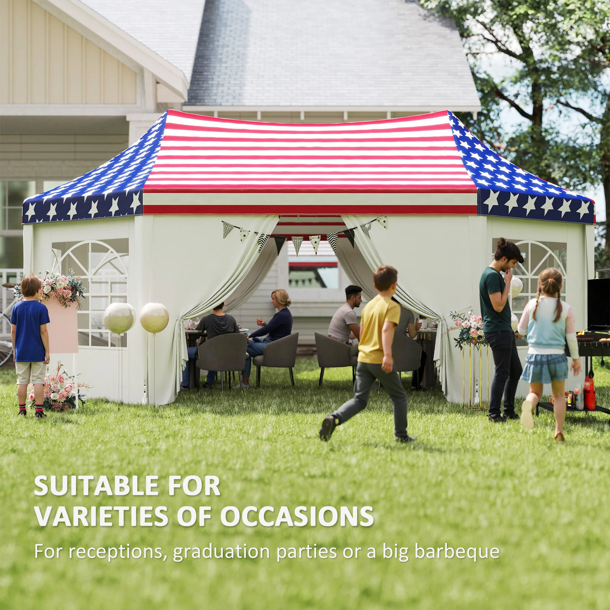 22.3 x 16.4ft Party Tent Wedding Tent w/ 6 Windows, American Flag