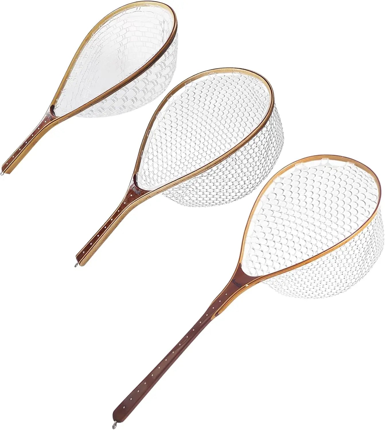 Wooden Fly Fishing Net with Soft Rubber Mesh for Trout, Freshwater Saltwater Use, Safety Cord Included - Ideal Gift for Men