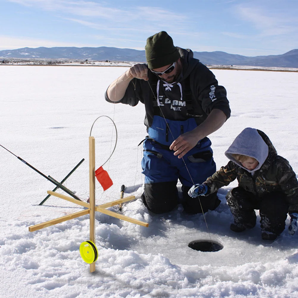 3 Pack Winter Ice Fishing Rod Tip Up with Spoon Net Ice Fishing Tip-Up Winter Fishing Flag Ice Fishing Accessories