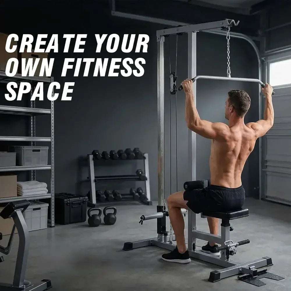 Lat Pulldown and Low Row Cable Exercise Machine for Full Body Strength Training
