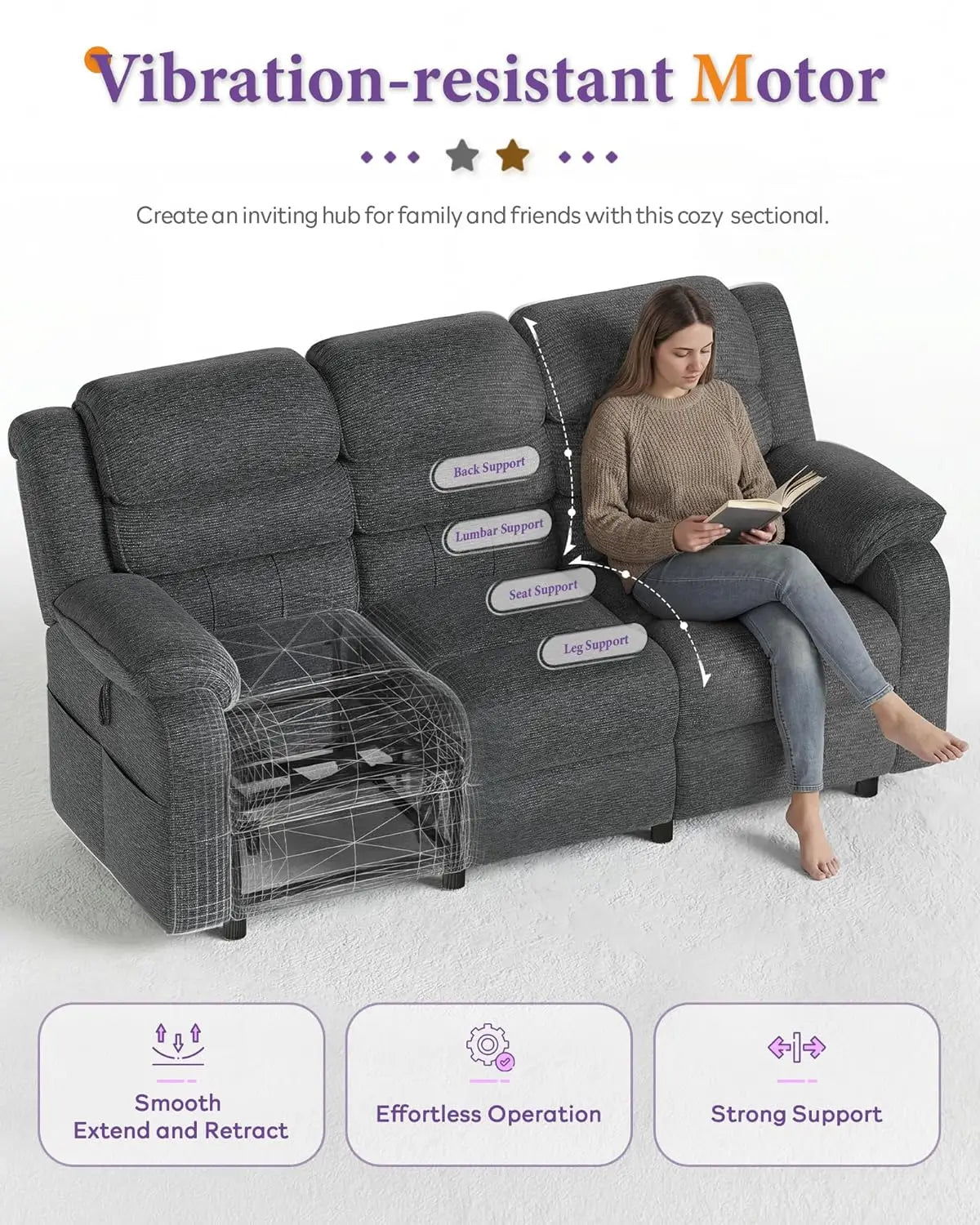 Power Reclining 3 Seater Electric Sofa Dual Motors Remote Chenille Side Pockets Living Room Game Room 76.5in, Custom