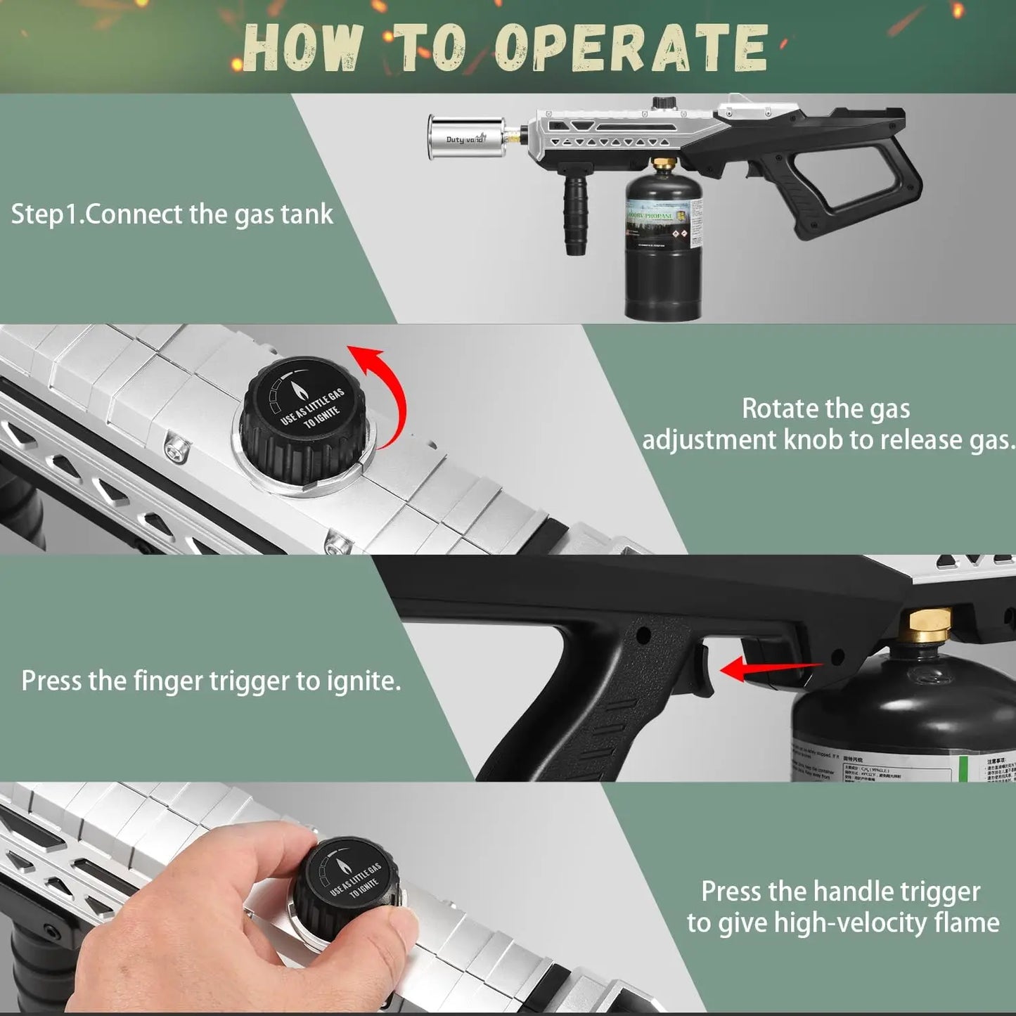 Adjustable Propane Grill Torch for BBQ, Campfire, Charcoal Grills - Tank Not Included