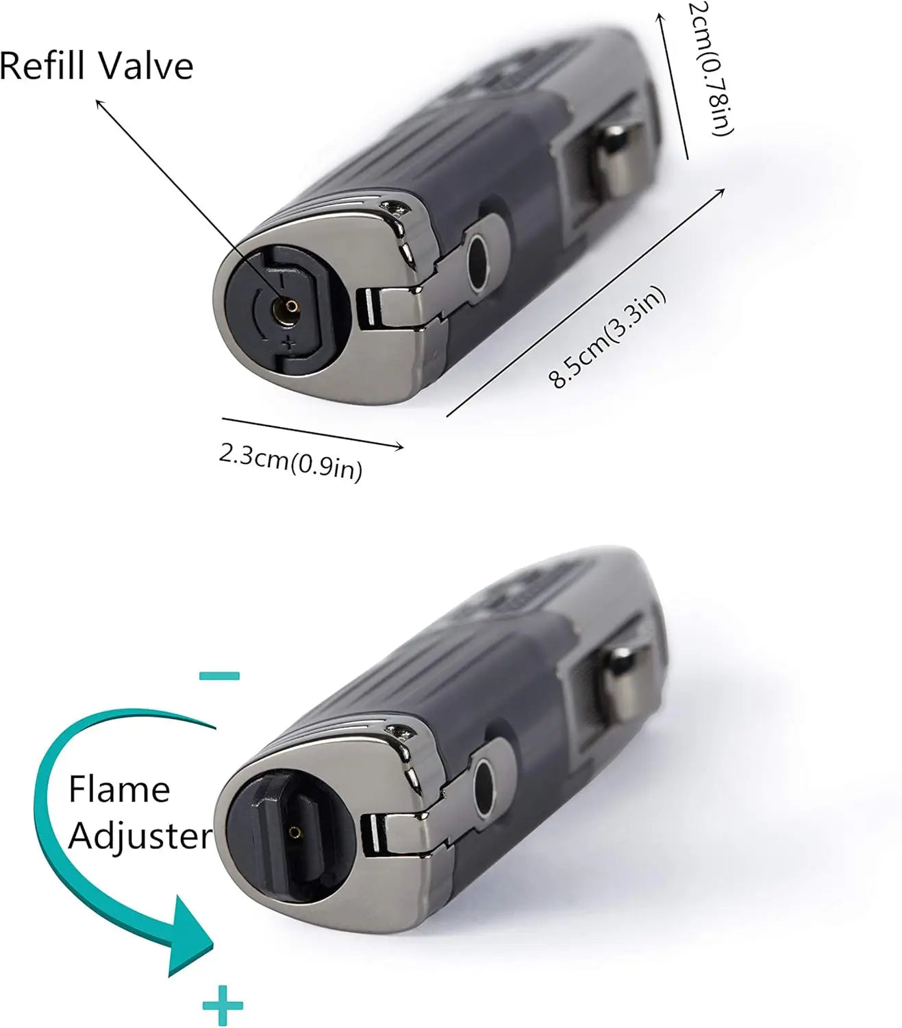 Triple Jet Flame Torch Lighter Refillable Butane with Cigar Punch, 2 Pack Charcoal