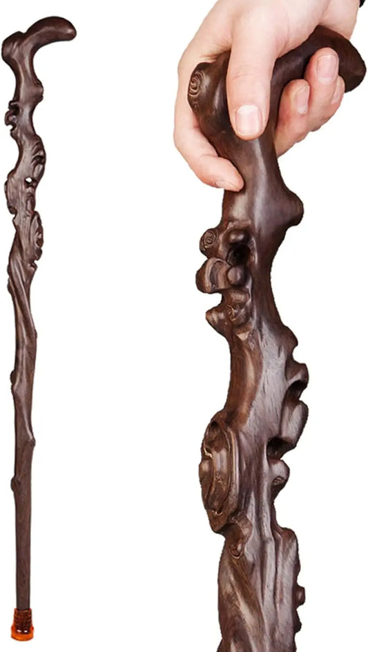 Handmade Wooden Cane with Carved Handle, Fashionable Walking Stick for Men and Women, Retro Gift in Brown