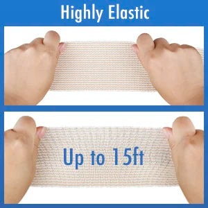 Elastic Bandage Wrap, 4"x 15 Feet, 4 Pack Cotton Compression Bandages with Self-Closure on Both Ends, Support First Aid