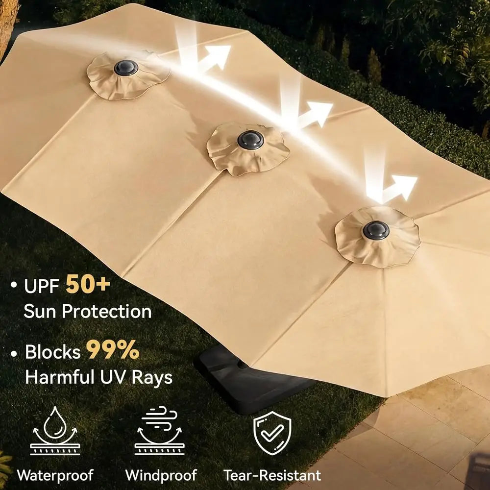 Aoxun 15t Patio Umbrella with Base Included, Outdoor Double-Sided Recular Umbrella with Crank Handle & Ventilation, Large Standi