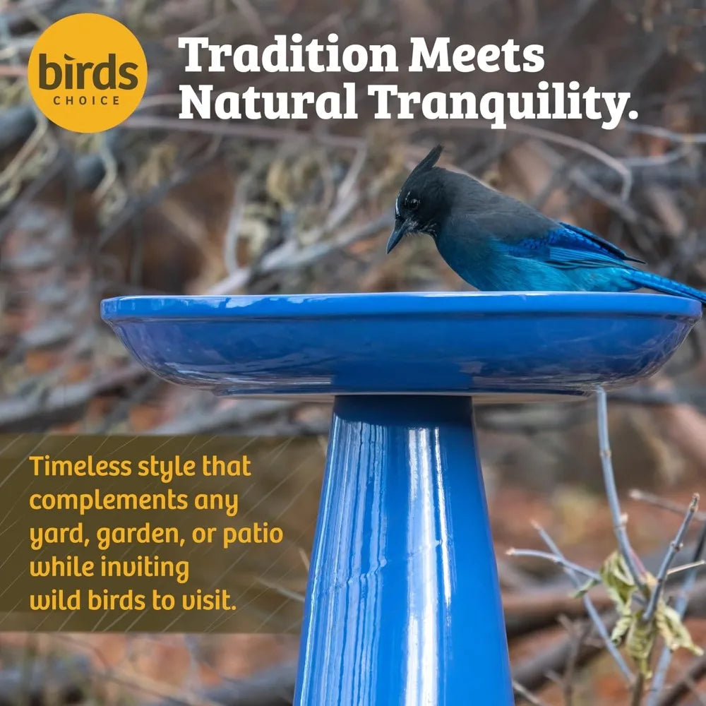 wdOhio Stoneware Bird Bath, Pedestal Bird Bath, Stable Locking Top, Weather-Resistant Ceramic Clay, Glazed Finish