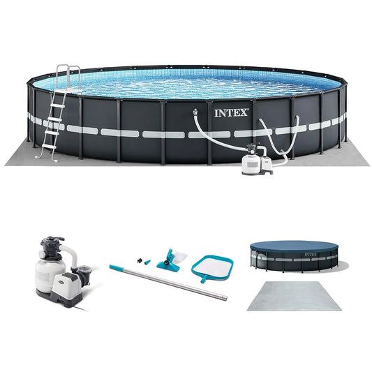 26329EH Ultra XTR 18ft x 52in Above Ground Swimming Pool Set with Sand Filter Pump and Cleaning Maintenance Kit, Custom