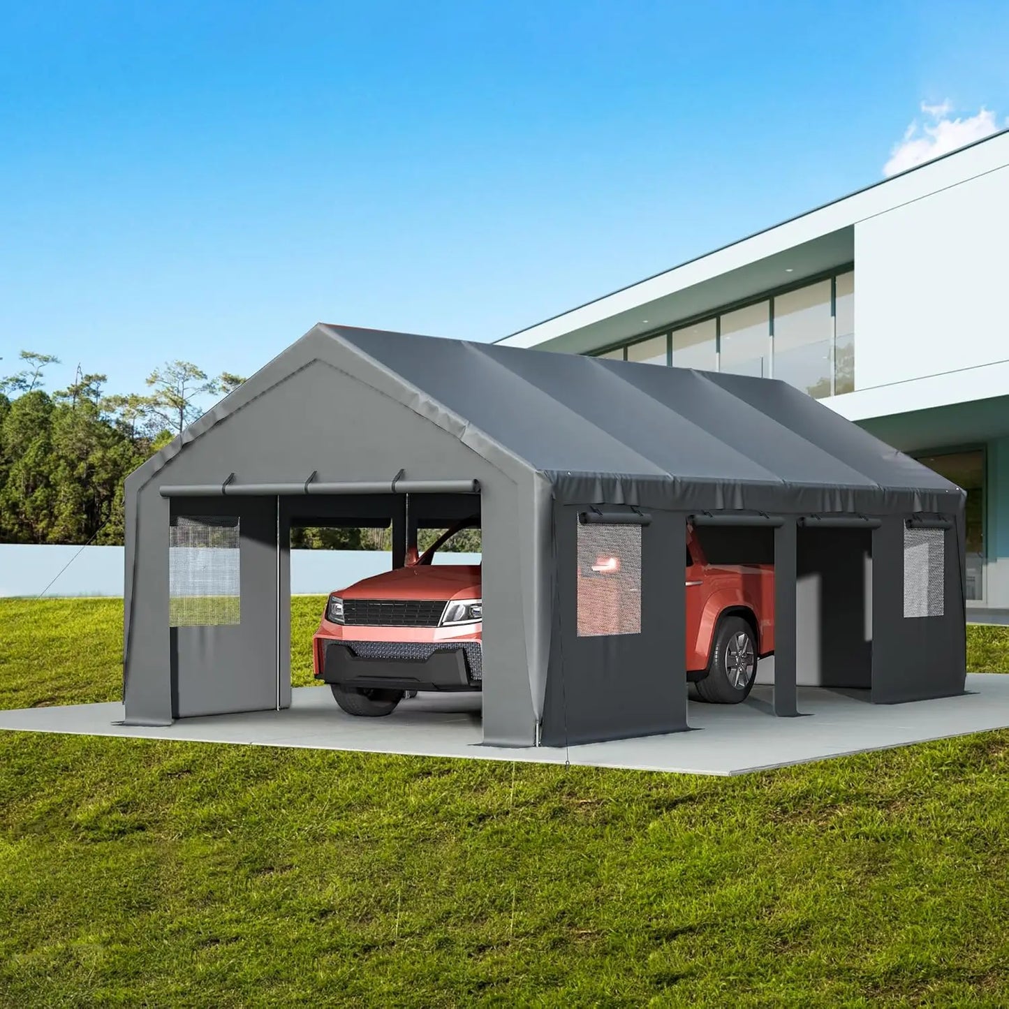 Carport 13'x25'x10' Heavy Duty with Roll-up Sidewall and Ventilated Windows, Portable Outdoor Garage for Car, SUV,, Customized