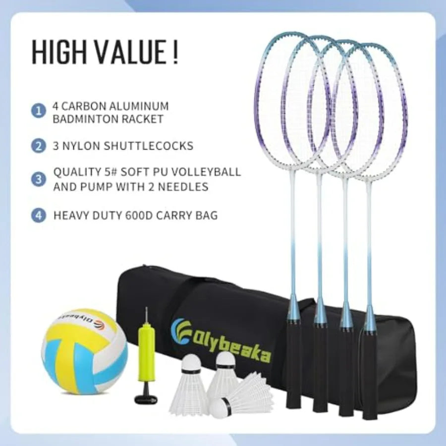 Portable Volleyball and Badminton Combo Net Set for Backyard Beach with 2 Nets 20ft and 32ft,Adjustable Poles, PU Volleyball, A