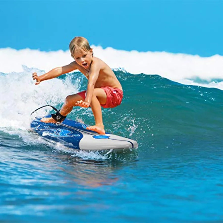 6 Ft Stand Up Surfing Board with 3 Detachable Fins Safety Leash Non-Slip Lightweight Foam for Teenager Adults Blue