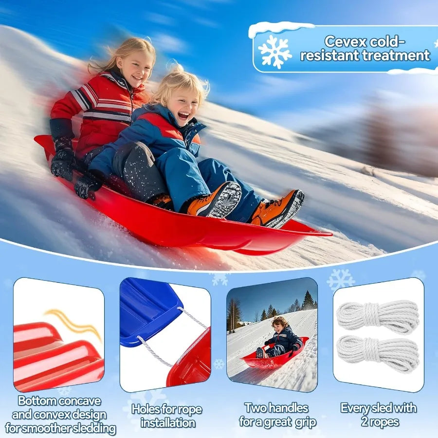35 Heavy Duty Snow Sled for and Adults - Downhill Sprinter Toboggan with 2 Handles and Pull Ropes Red Winter Sledding Gift for