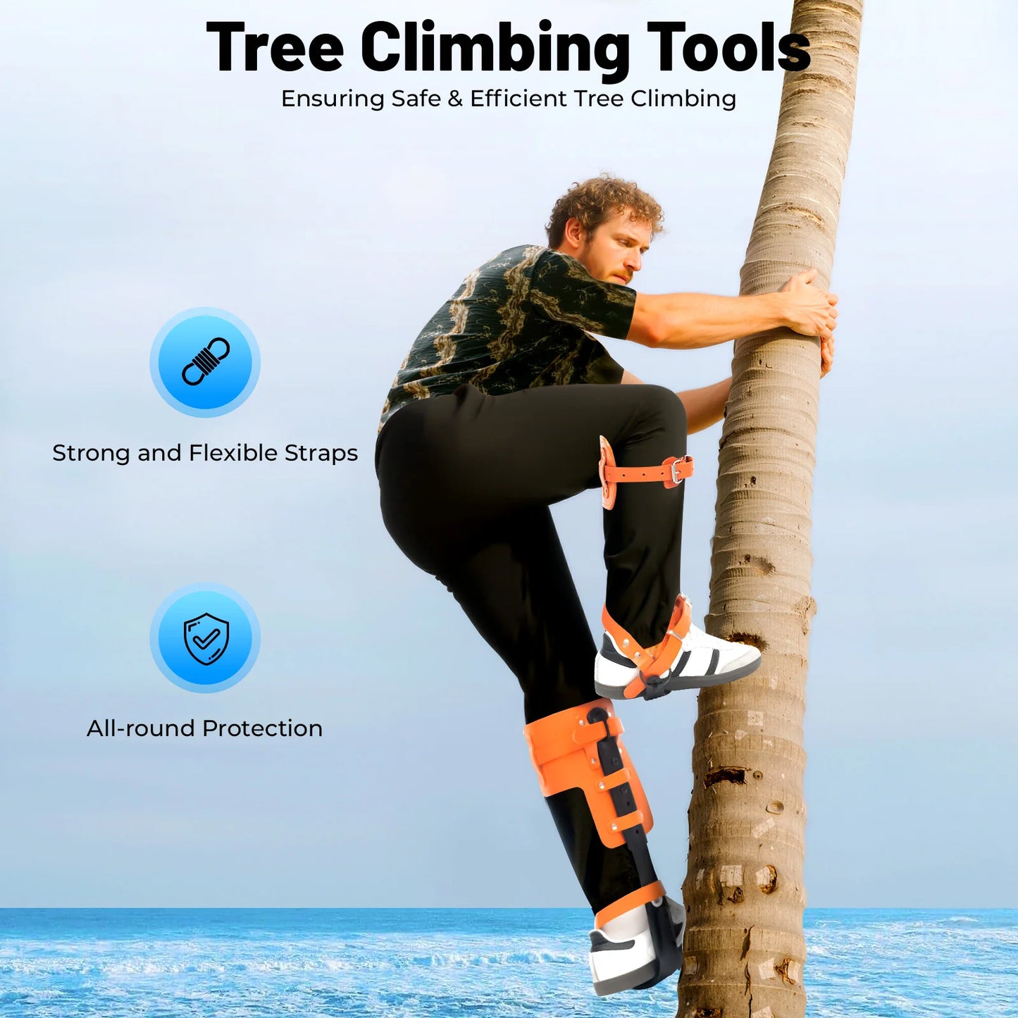 Tree Climbing Spikes Set 220LBS Load Capacity, Carbon Steel Claw with Cowhide Straps for Fruit Picking & Tree Climbing