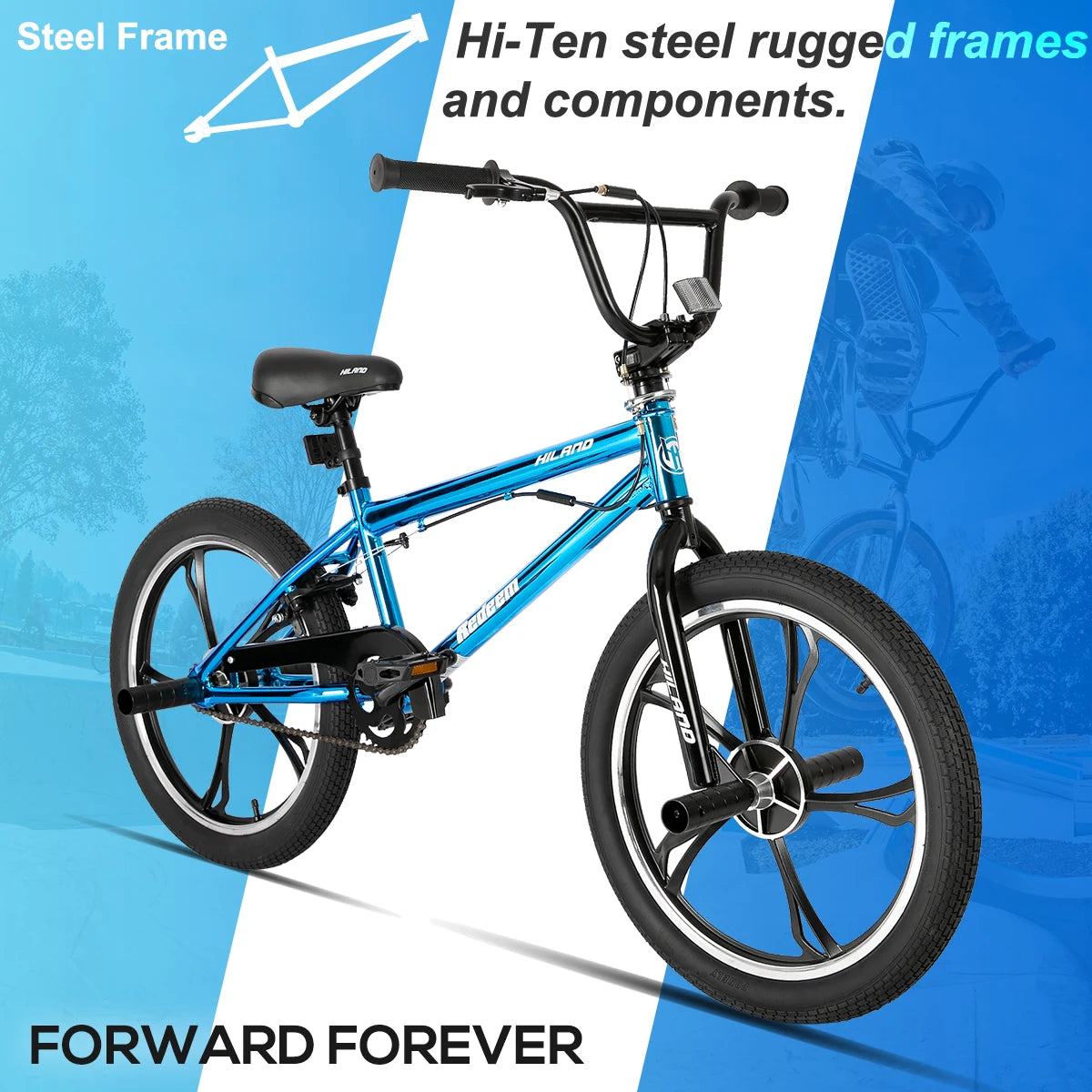 Hiland 20 Inch Kids BMX Bike for Boys Girls Ages 5-12, 360 Degree Rotor Freestyle, 4 Pegs Single Speed Kid’s BMX Bicycle