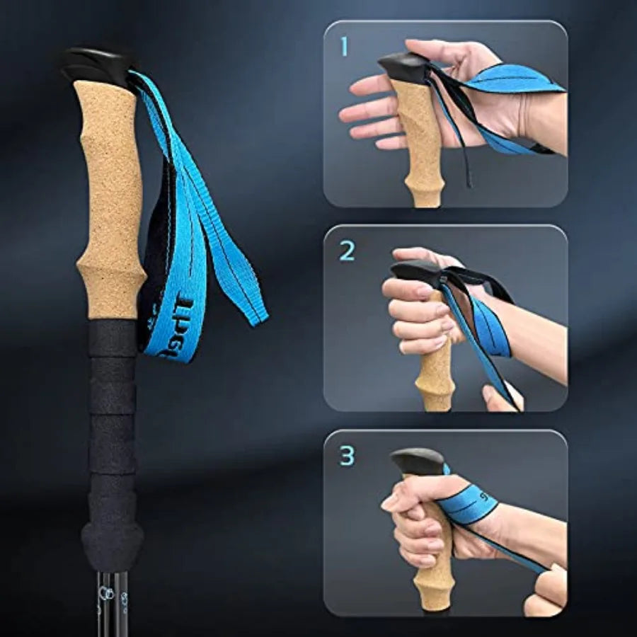 Carbon Fiber Trekking Poles Collapsible and Telescopic Walking Sticks with Natural Cork Handle and Extended EVA Grips, Ultralig