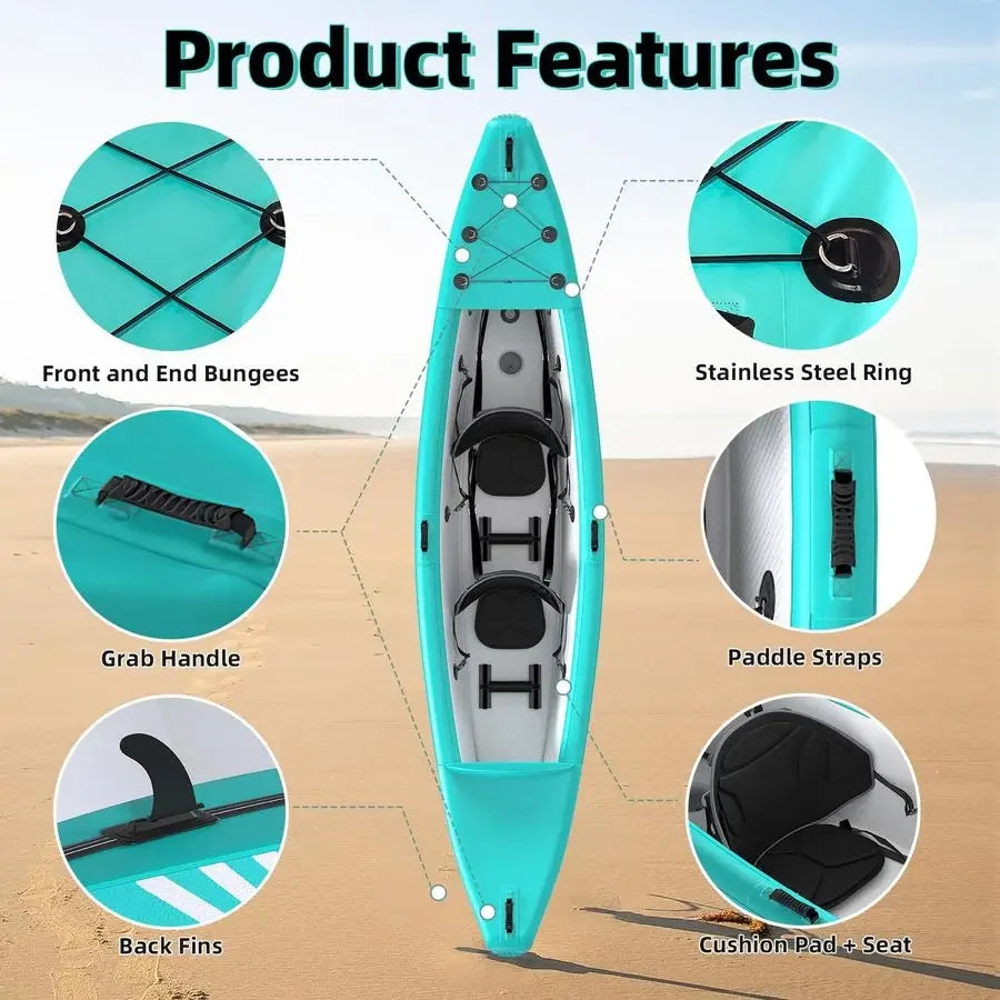 Inflatable Kayak with DropStitch Floor, Lightweight, Portable, Durable Solo Kayak for Fishing, Touring, and Recreational Paddli