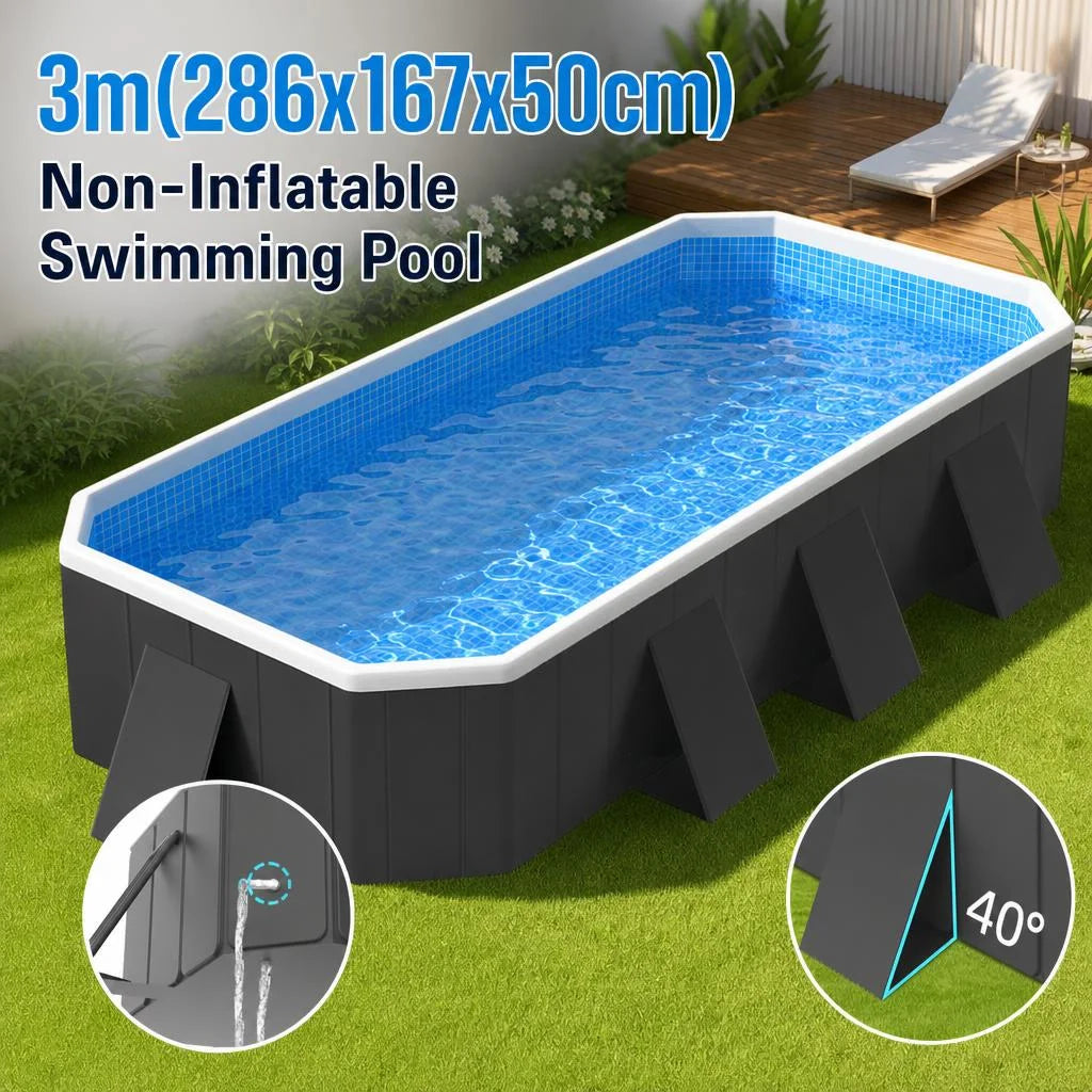 3m(286x167x50cm) Non-Inflatable Swimming Pool PVC Foldable Summer Water Sports Party Pools Bathtub For Family Home Outdoor Garden Backyard