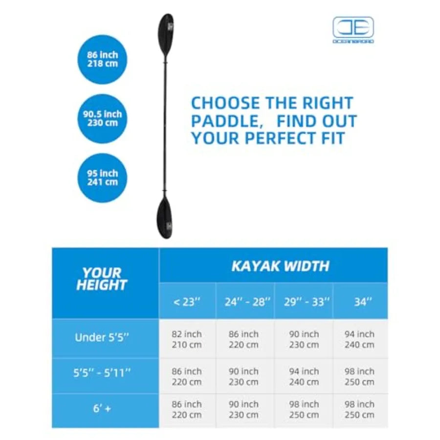 Kayak Paddle 86in/218cm 90.5in/230cm 95in/241cm Alloy Shaft Kayaking Boating Canoeing Oar with Paddle Leash