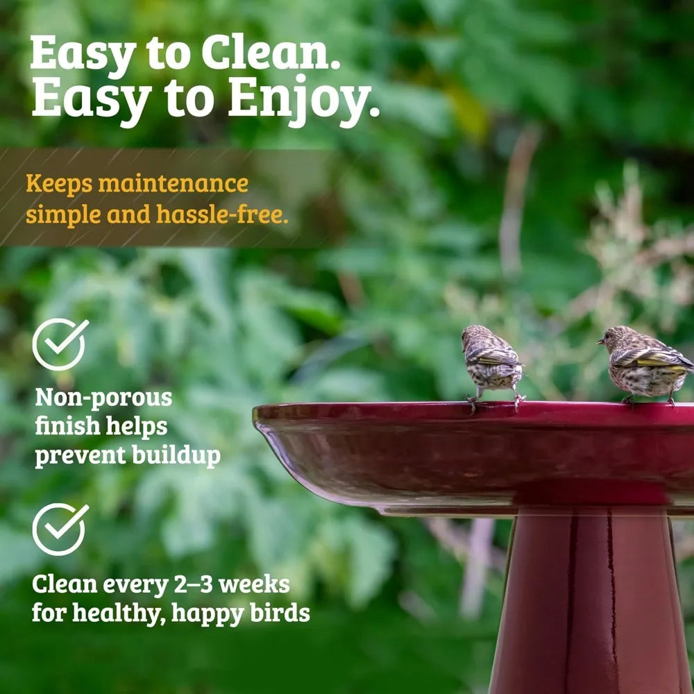 wdOhio Stoneware Bird Bath, Pedestal Bird Bath, Stable Locking Top, Weather-Resistant Ceramic Clay, Glazed Finish