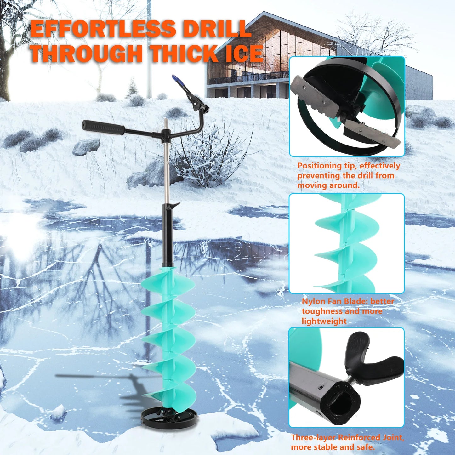 Electric Ice Auger Drill Bit Electric Ice Auger Blade Ice Drill Auger with Positioner Extension Rod for Fishing Emergency 8inch